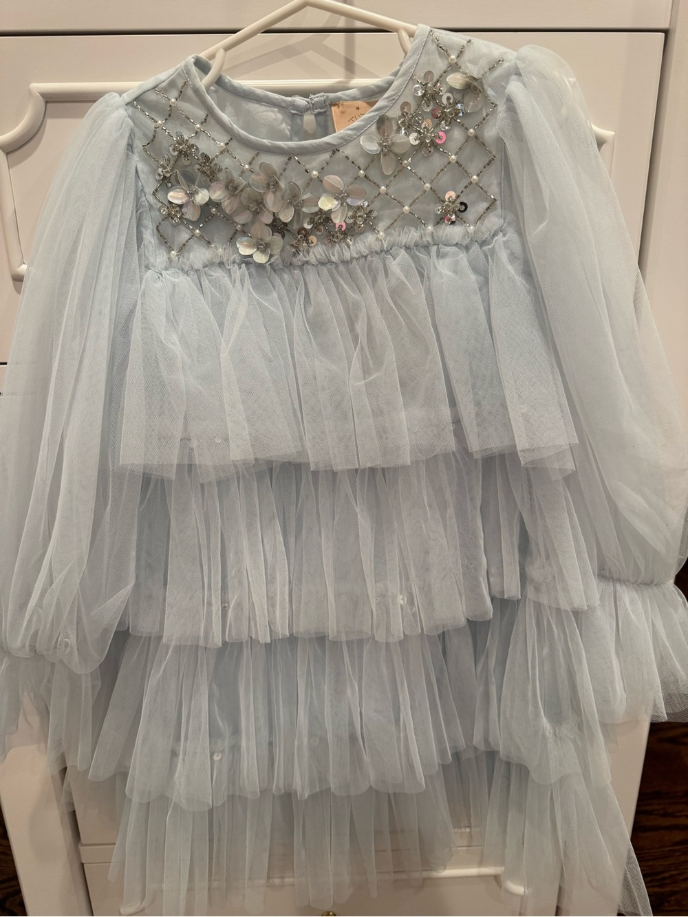 Tutu Du Monde Pale Blue Layered Tulle Dress with Embellished Neckline